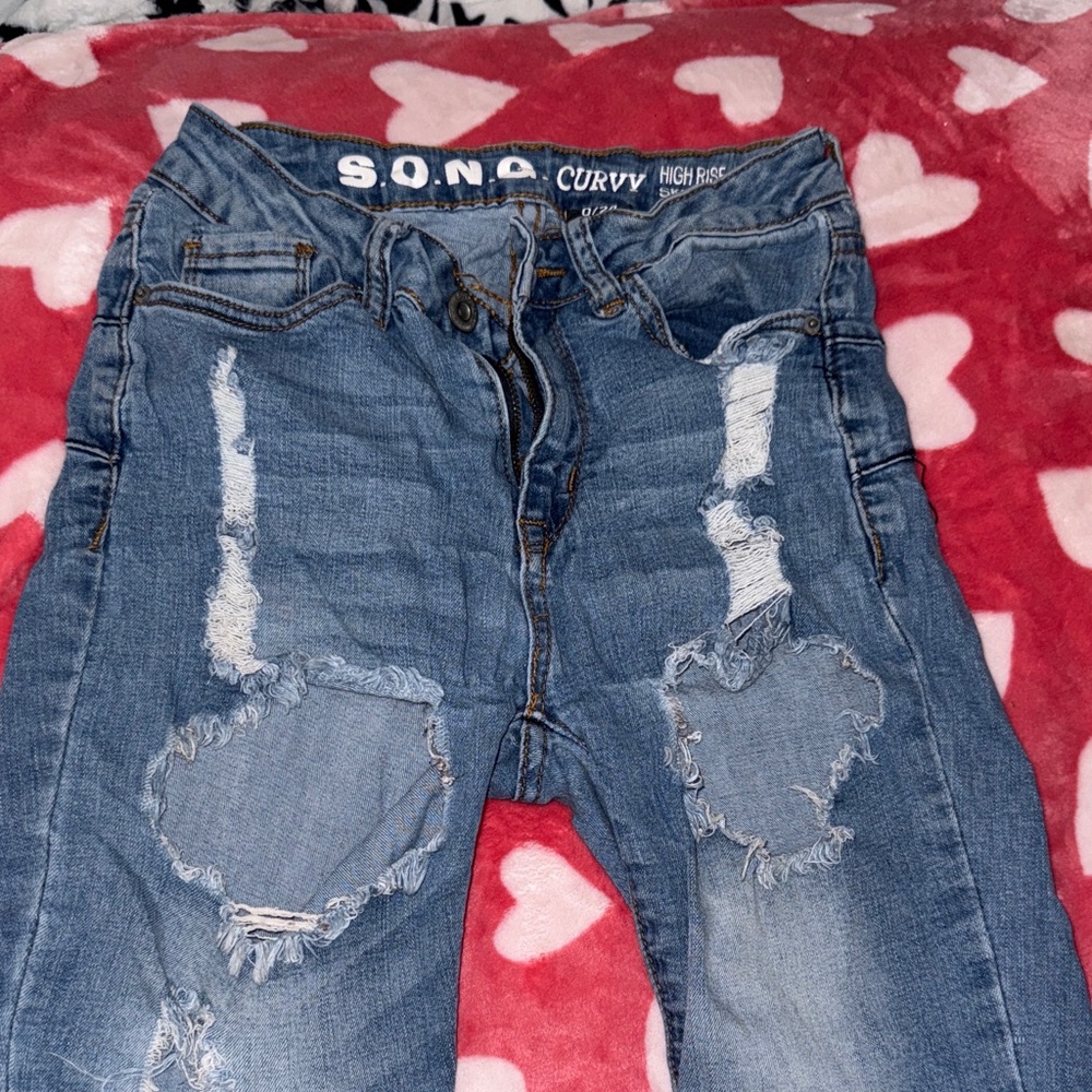 SONG High Rise Distressed Jeans